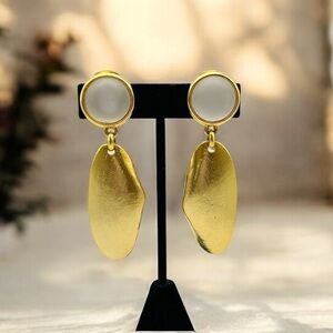 ✨Ben-Amun Vintage Sculptural Runway Gold Clip-On Earrings | Lucite Cabochons✨ 3”